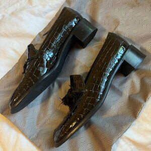 Stuart Weitzman Croc Patent Leather Loafers